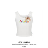 13DE MARZO | 2504 Embroidered Colour-block Letter Tank White