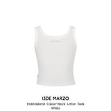 13DE MARZO | 2504 Embroidered Colour-block Letter Tank White