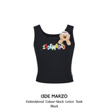 13DE MARZO | 2504 Embroidered Colour-block Letter Tank Black