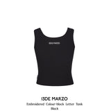 13DE MARZO | 2504 Embroidered Colour-block Letter Tank Black