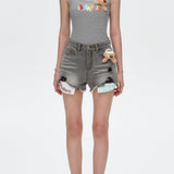 13DE MARZO | 2504 Plaid Pocket Denim Shorts Grey