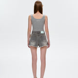 13DE MARZO | 2504 Plaid Pocket Denim Shorts Grey