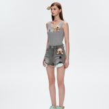 13DE MARZO | 2504 Plaid Pocket Denim Shorts Grey