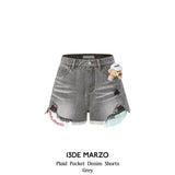 13DE MARZO | 2504 Plaid Pocket Denim Shorts Grey