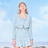 OZLANA SS2303 Elemental Tweed Skirt Set Blue