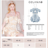 OZLANA SS2304 Glassy Waves Ruffled Halterneck Dress Blue