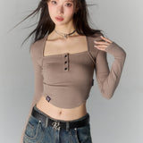 VIA PITTI SS2303 简约系列方领休闲T 深咖
