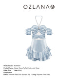 OZLANA SS2304 Glassy Waves Ruffled Halterneck Dress Blue