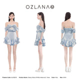 OZLANA SS2304 Glassy Waves Ruffled Halterneck Dress Blue