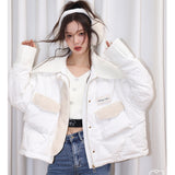 Kroche 羊羔毛拼接针织翻领羽绒服