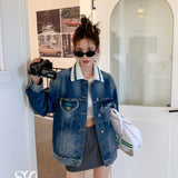 SOMESOWE 街头少女 针织领爱心牛仔外套