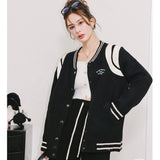 Kroche 美式图案刺绣撞色宽肩拼皮棒球服