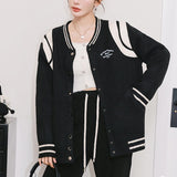Kroche 美式图案刺绣撞色宽肩拼皮棒球服