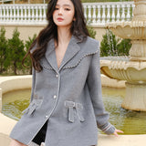 Laria Collection 灰色装饰领毛呢外套