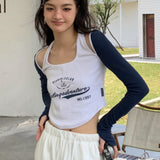 Via Pitti 海军风挂脖背心假两件T恤