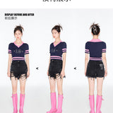 Via Pitti 破坏刺绣爱心牛仔短裤