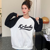 Kroche 手绘樱桃logo撞色针织袖拼接套头卫衣 黑