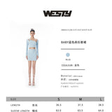 West.Y BABY蓝色肩扣套裙套装(吴宣仪同款)
