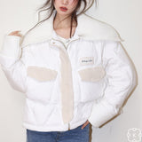 Kroche 羊羔毛拼接针织翻领羽绒服