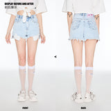 Via Pitti 星星牛仔短裤高腰流苏 白鹿同款 蓝