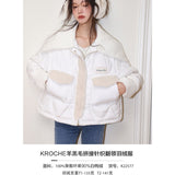 Kroche 羊羔毛拼接针织翻领羽绒服