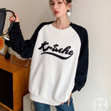 Kroche 手绘樱桃logo撞色针织袖拼接套头卫衣 黑