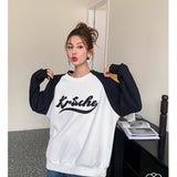 Kroche 手绘樱桃logo撞色针织袖拼接套头卫衣 黑