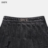 SMFK SS2303 流浪百褶牛仔裙 黑