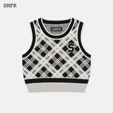 SMFK SS2303 复古学院格纹针织马甲 黑白
