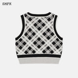 SMFK SS2303 复古学院格纹针织马甲 黑白
