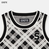 SMFK SS2303 复古学院格纹针织马甲 黑白