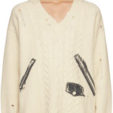 WE11DONE Off-White Destroyed Sweater