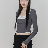 PAIN OR PLEASURE 2604 DAISY RIBBON TOP CHARCOAL