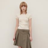 YUSE SS2403 BACK RIBBON POINT KNIT TOP - IVORY