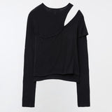 YUSE 2410 One Shoulder Layer Top (Black)