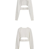 YUSE SS2312 CASHMERE SIGNATURE UNBALANCE BOLERO KNIT TOP - IVORY