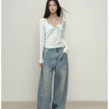 VIA PITTI 2504 重磅立体水钻阔腿牛仔裤