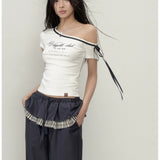 VIA PITTI 2505 系带斜肩字母印花短袖