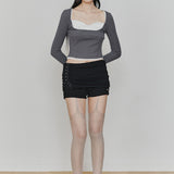 PAIN OR PLEASURE 2604 DAISY RIBBON TOP CHARCOAL