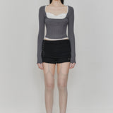 PAIN OR PLEASURE 2604 DAISY RIBBON TOP CHARCOAL