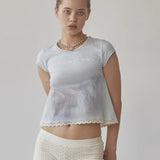 SCULPTOR 2603 Lace Crop Baby Tee Nude Blue