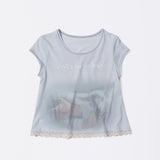 SCULPTOR 2603 Lace Crop Baby Tee Nude Blue