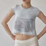 SCULPTOR 2603 Lace Crop Baby Tee Nude Blue