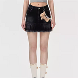 13DE MARZO | 2406 Logo Bead Chain Denim Skirt Black