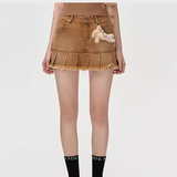 13DE MARZO | 2406 Logo Bead Chain Denim Skirt Brown