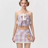 13DE MARZO | 2406 Doozoo Plaid Bow Tank Top Pink