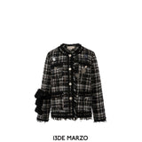 13DE MARZO | SS2402 Badge Punk Tweed Coat Black