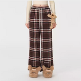 13DE MARZO | 2408 Doozoo Plaid Straight Pants Dark Brown