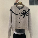 KOREAN COLLECTION 2511 蝴蝶结印花毛衣开衫 浅灰