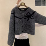 KOREAN COLLECTION 2511 蝴蝶结印花毛衣开衫 深灰